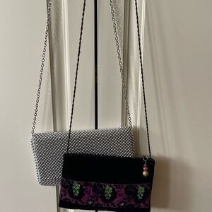 Two evening purses/clutches NWOT: Black velvet and silver beaded PROM PARTY